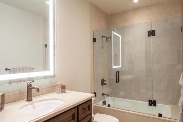 Bathroom, Glass Shower, Interior, Recessed Lighting