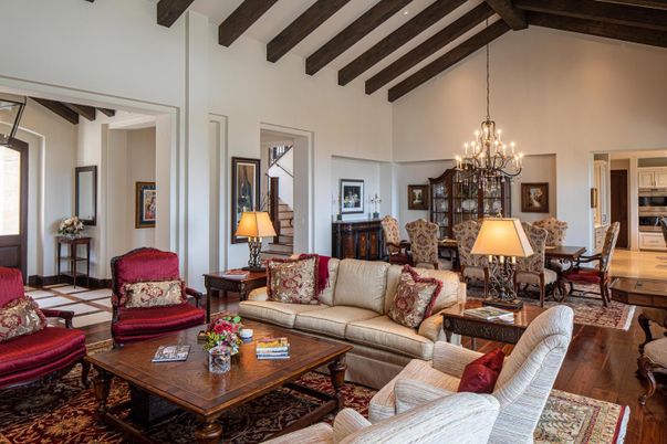Chandelier, Dining room, Interior, Living room, Pendant Lights, Wooden Beams, Wood Texture Flooring