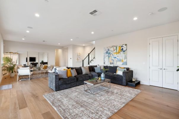 Interior, Living room, Recessed Lighting, Wood Texture Flooring