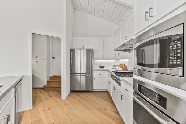 Interior, Kitchen, Stainless Steel Appliances, Wood Texture Flooring