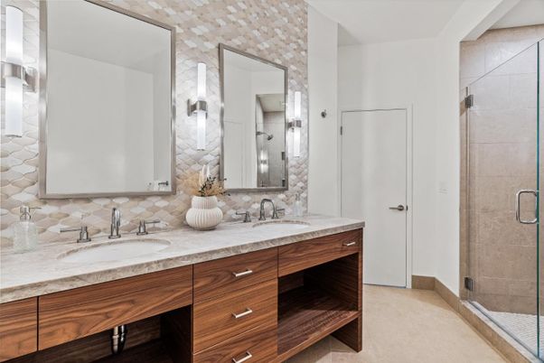 Bathroom, Dual Sink Vanities, Glass Shower, Interior