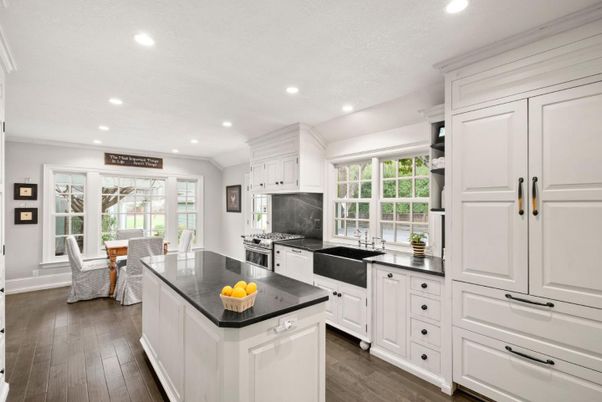 Dining room, Interior, Kitchen, Recessed Lighting, Stainless Steel Appliances, Wood Texture Flooring