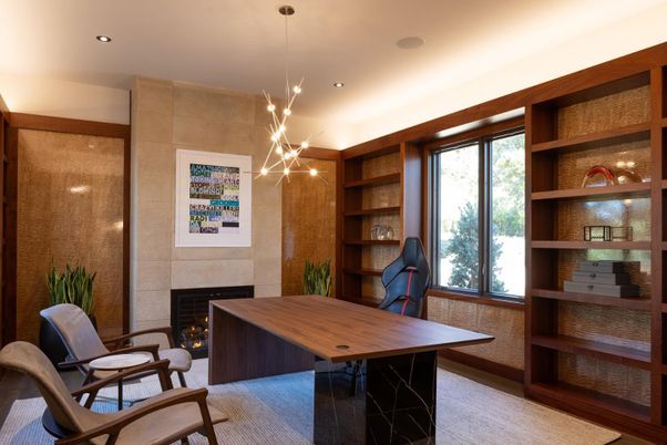 Fireplace, Home Office, Interior, Pendant Lights, Recessed Lighting