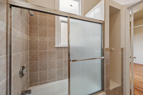 Bathroom, Glass Shower, Interior, Wood Texture Flooring