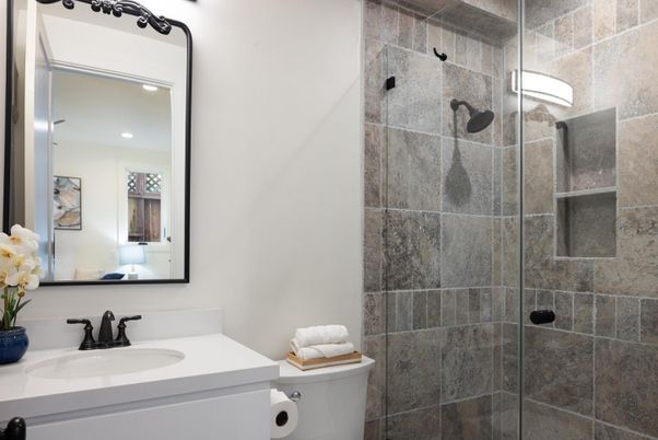 Bathroom, Glass Shower, Interior, Recessed Lighting