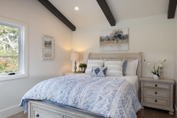 Bedroom, Interior, Recessed Lighting, Wooden Beams, Wood Texture Flooring