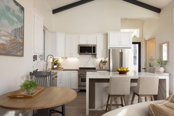 Interior, Kitchen, Stainless Steel Appliances, Wooden Beams, Wood Texture Flooring