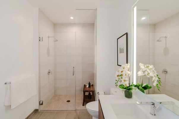 Bathroom, Glass Shower, Interior, Recessed Lighting