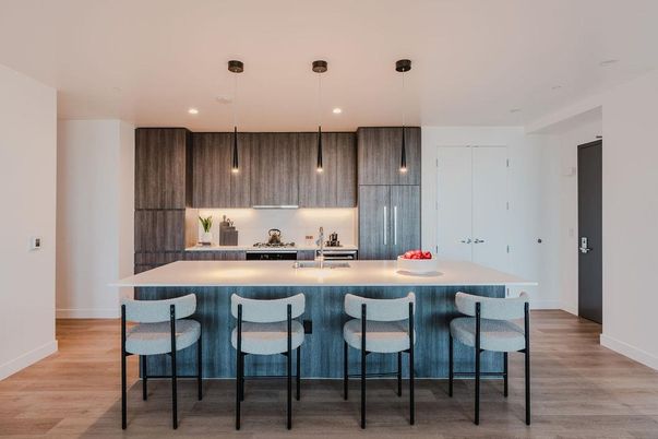 Interior, Kitchen, Pendant Lights, Recessed Lighting, Wood Texture Flooring