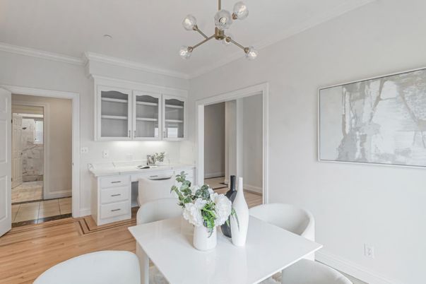 Dining room, Interior, Pendant Lights, Wood Texture Flooring