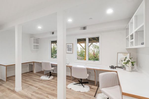 Home Office, Interior, Recessed Lighting, Wood Texture Flooring