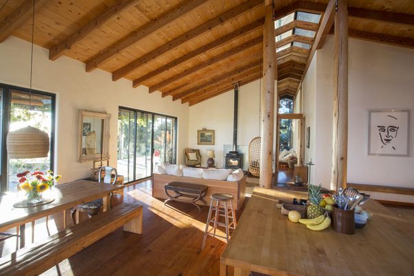 Dining room, Interior, Living room, Pendant Lights, Wooden Beams, Wooden Ceilings, Wood Texture Flooring
