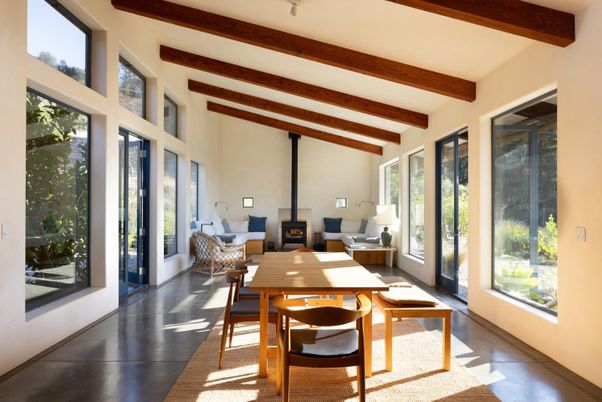 Dining room, Fireplace, Interior, Wooden Beams