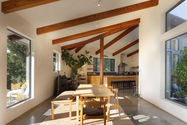Dining room, Interior, Recessed Lighting, Wooden Beams