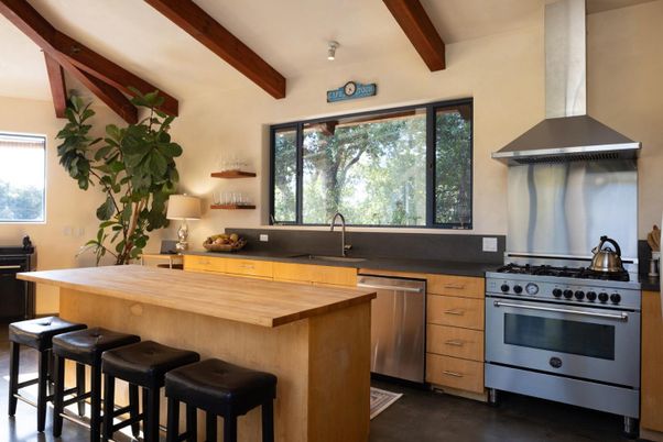Interior, Kitchen, Stainless Steel Appliances, Wooden Beams