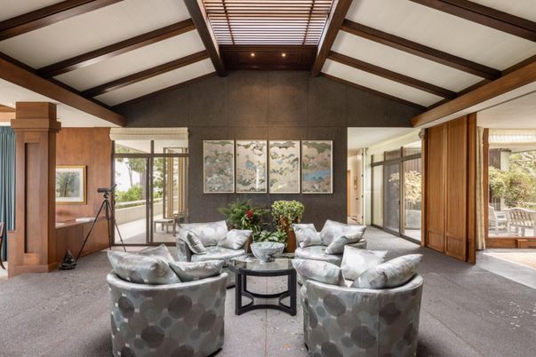Interior, Living room, Recessed Lighting, Wooden Beams
