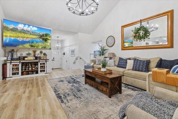 Chandelier, Interior, Living room, Wood Texture Flooring