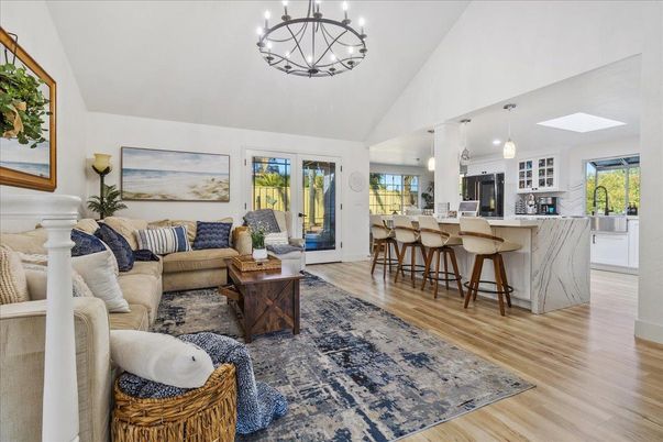 Chandelier, Interior, Kitchen, Living room, Pendant Lights, Wood Texture Flooring