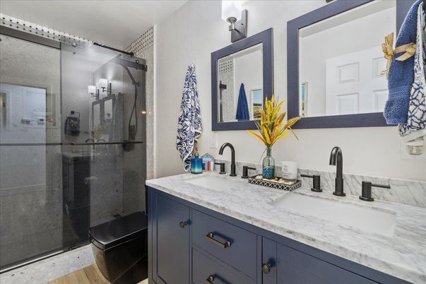 Bathroom, Dual Sink Vanities, Glass Shower, Interior