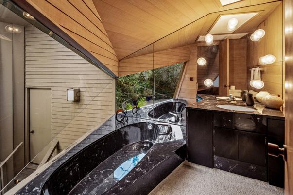 Bathroom, Dual Sink Vanities, Interior, Wooden Ceilings, Wooden Walls