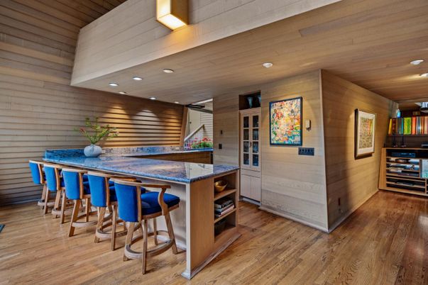Interior, Kitchen, Recessed Lighting, Wooden Ceilings, Wood Texture Flooring, Wooden Walls