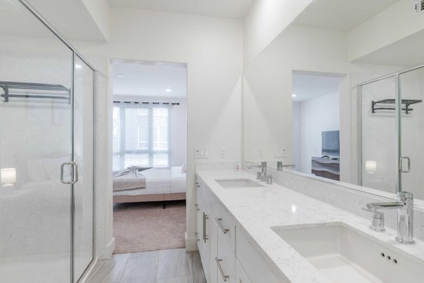 Bathroom, Bedroom, Dual Sink Vanities, Glass Shower, Interior, Recessed Lighting