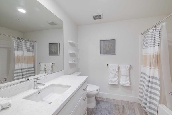 Bathroom, Interior, Recessed Lighting, Wood Texture Flooring