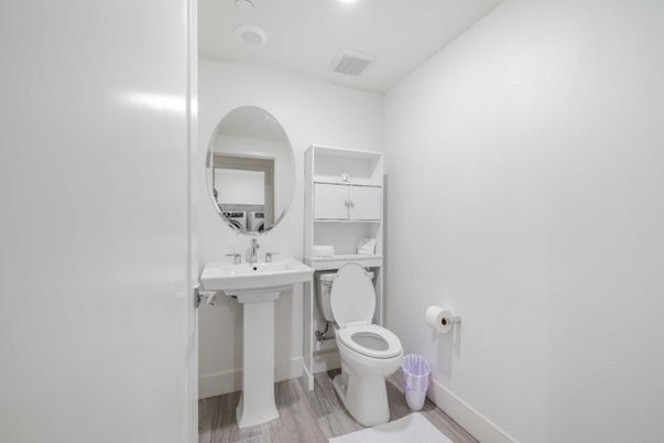 Bathroom, Interior, Recessed Lighting, Wood Texture Flooring