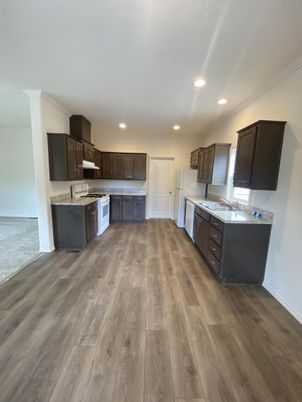 Interior, Kitchen, Recessed Lighting, Wood Texture Flooring