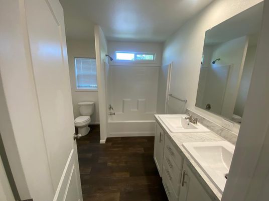 Bathroom, Dual Sink Vanities, Interior, Wood Texture Flooring