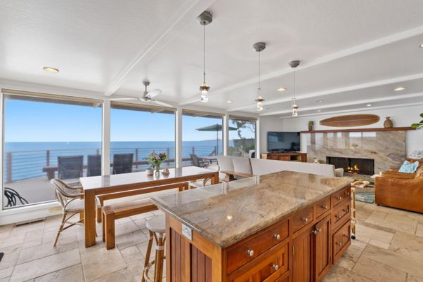 Dining room, Fireplace, Interior, Living room, Pendant Lights, Recessed Lighting, Water