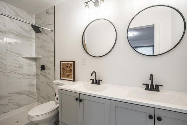 Bathroom, Dual Sink Vanities, Interior, Marble Walls