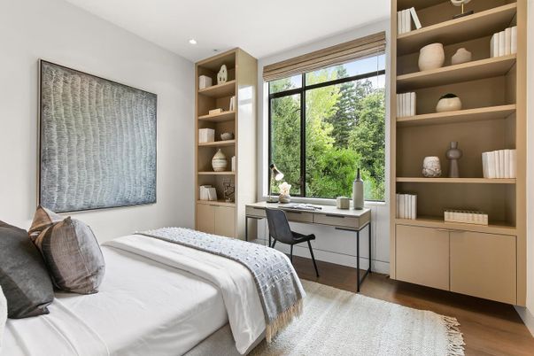 Bedroom, Home Office, Interior, Recessed Lighting, Wood Texture Flooring
