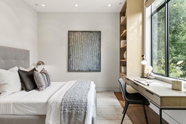 Bedroom, Home Office, Interior, Recessed Lighting, Wood Texture Flooring