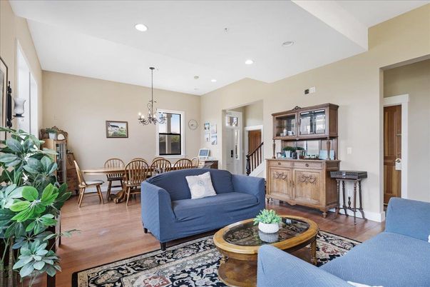 Chandelier, Dining room, Interior, Living room, Recessed Lighting, Wood Texture Flooring