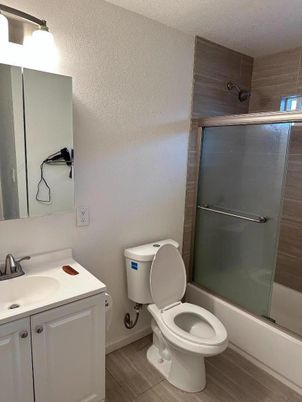 Bathroom, Glass Shower, Interior, Wood Texture Flooring