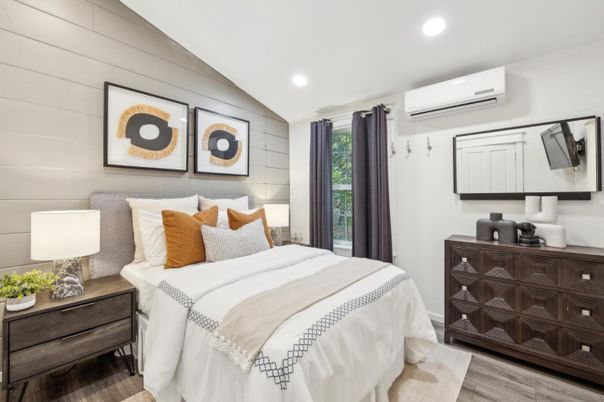 Bedroom, Interior, Recessed Lighting, Wood Texture Flooring