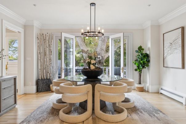 Chandelier, Dining room, Interior, Pendant Lights, Wood Texture Flooring