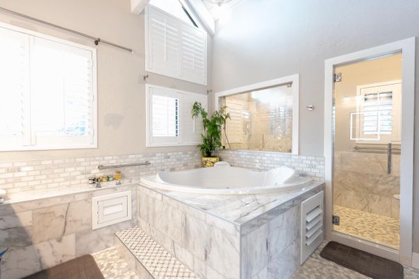 Bathroom, Glass Shower, Interior, Marble Walls