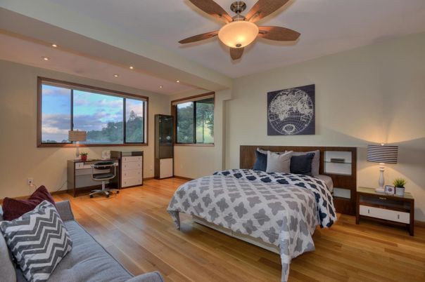 Bedroom, Home Office, Interior, Recessed Lighting, Wood Texture Flooring