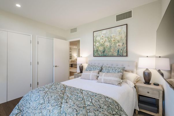 Bedroom, Interior, Recessed Lighting, Wood Texture Flooring