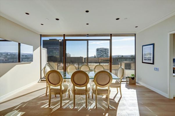 Dining room, Interior, Recessed Lighting, Wood Texture Flooring
