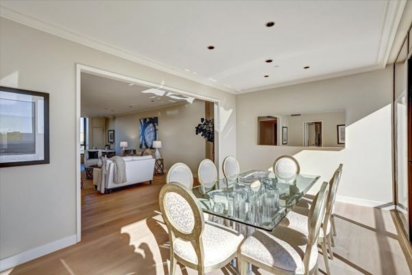 Dining room, Interior, Living room, Recessed Lighting, Wood Texture Flooring