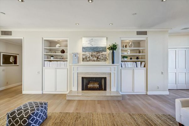 Fireplace, Interior, Recessed Lighting, Wood Texture Flooring