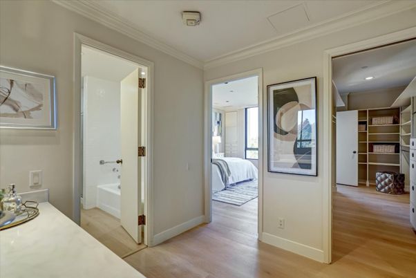 Bedroom, Interior, Recessed Lighting, Wood Texture Flooring