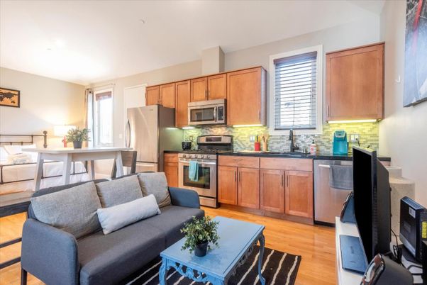 Dining room, Interior, Kitchen, Living room, Stainless Steel Appliances, Wood Texture Flooring