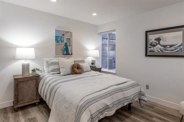 Bedroom, Interior, Recessed Lighting, Wood Texture Flooring
