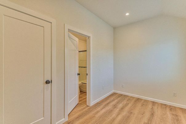 Bathroom, Empty room, Interior, Recessed Lighting, Wood Texture Flooring