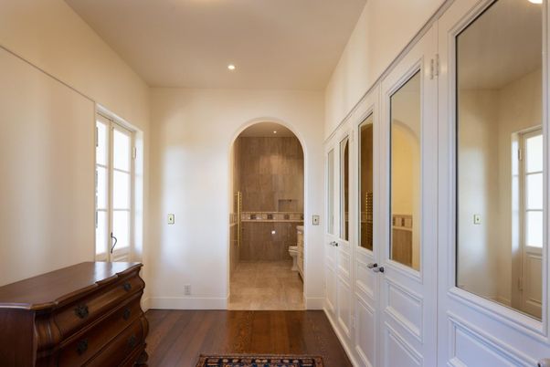 Bathroom, Glass Shower, Interior, Recessed Lighting, Wood Texture Flooring