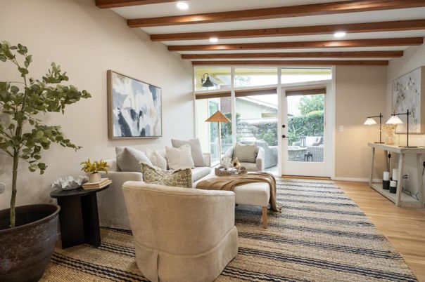 Interior, Living room, Recessed Lighting, Wooden Beams, Wood Texture Flooring